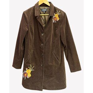 Vintage Chadwicks Boston Boho Corduroy Floral Embroidered Coat Size 12 Festival